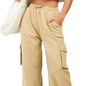Wide Leg Cargo Sweatpants Tan/Beige